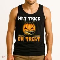 Halloween Hockey Hat Trick Or Treat Funny Tank Top thumb 3