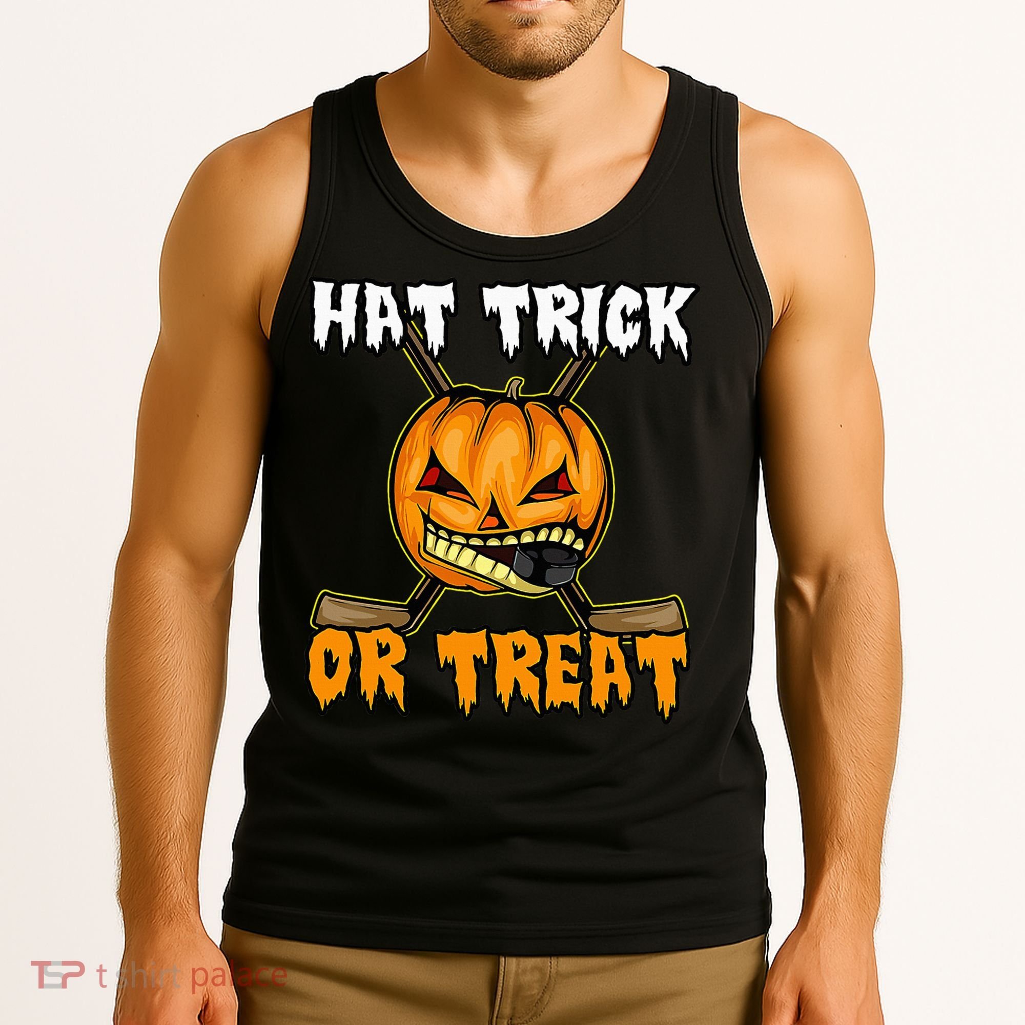 Halloween Hockey Hat Trick Or Treat Funny Tank Top