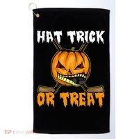 Halloween Hockey Hat Trick Or Treat Funny Golf Towel thumb 0