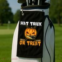Halloween Hockey Hat Trick Or Treat Funny Golf Towel thumb 2
