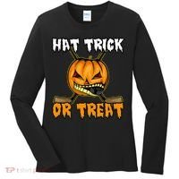 Halloween Hockey Hat Trick Or Treat Funny Women's Long Sleeve Shirt thumb 0