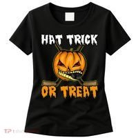 Halloween Hockey Hat Trick Or Treat Funny Women's T-Shirt thumb 0