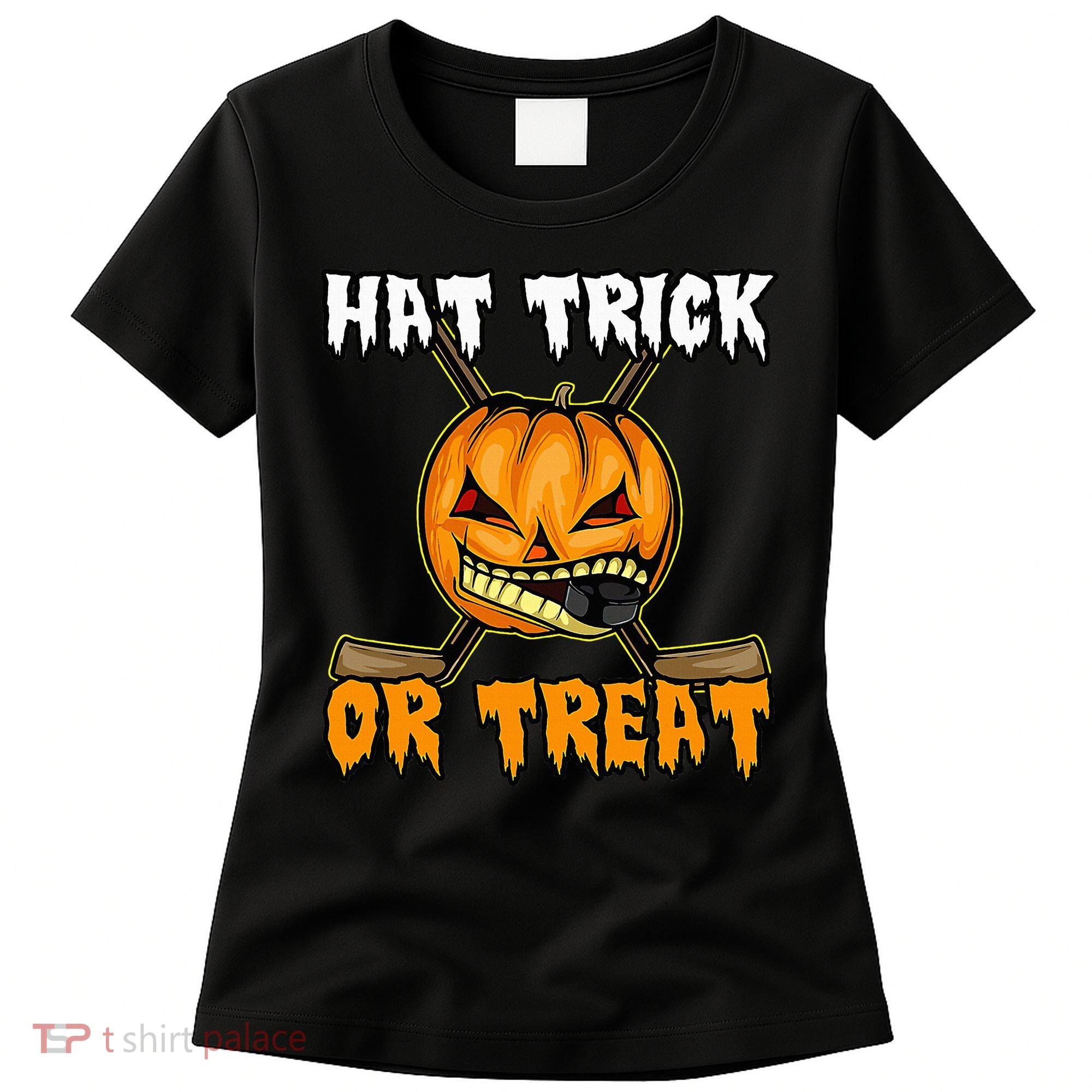Halloween Hockey Hat Trick Or Treat Funny Women's T-Shirt
