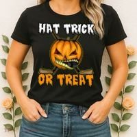 Halloween Hockey Hat Trick Or Treat Funny Women's T-Shirt thumb 2
