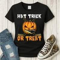 Halloween Hockey Hat Trick Or Treat Funny Women's T-Shirt thumb 3