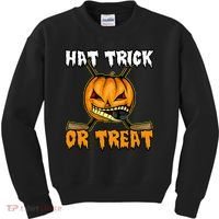 Halloween Hockey Hat Trick Or Treat Funny Kids Sweatshirt thumb 0