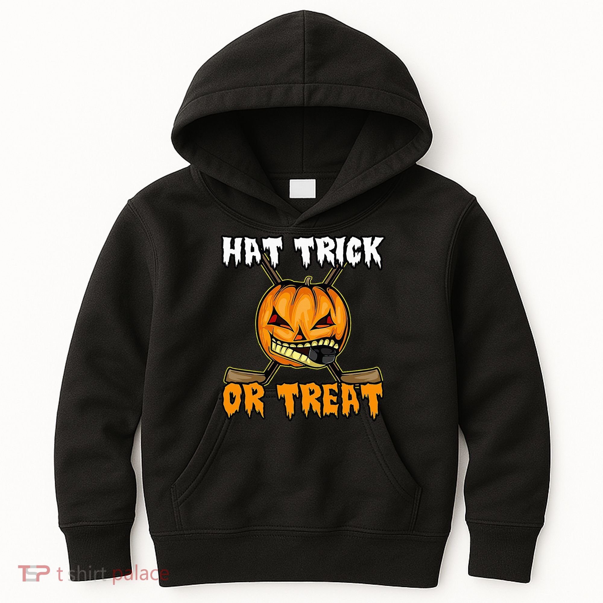 Halloween Hockey Hat Trick Or Treat Funny Kids Hoodie