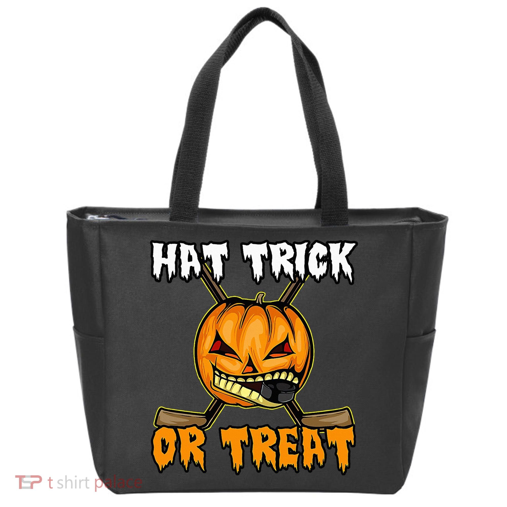 Halloween Hockey Hat Trick Or Treat Funny Tote Bag