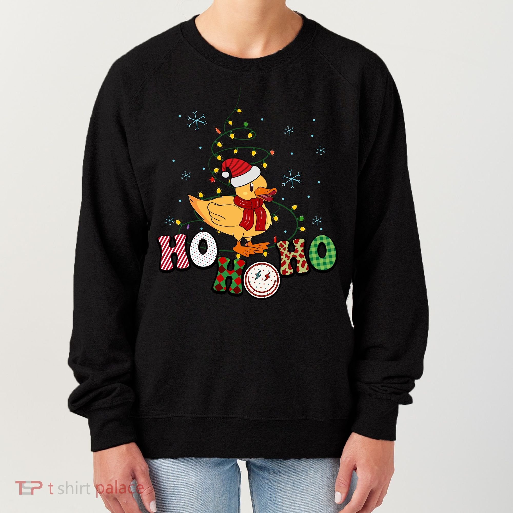 Ho Ho Ho Duck Funny Christmas Lights Gift Women's Sweatshirt