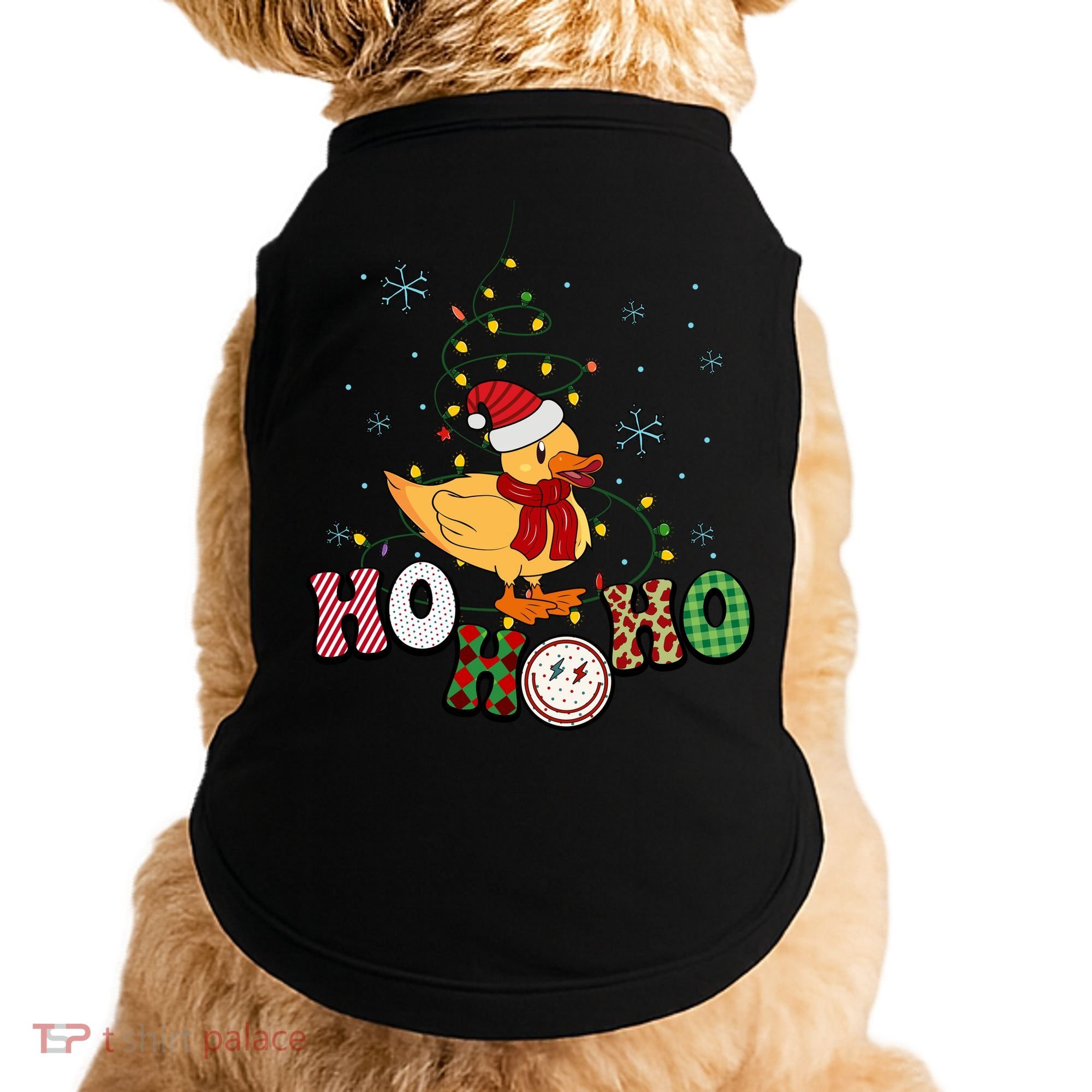 Ho Ho Ho Duck Funny Christmas Lights Gift Doggie Tank