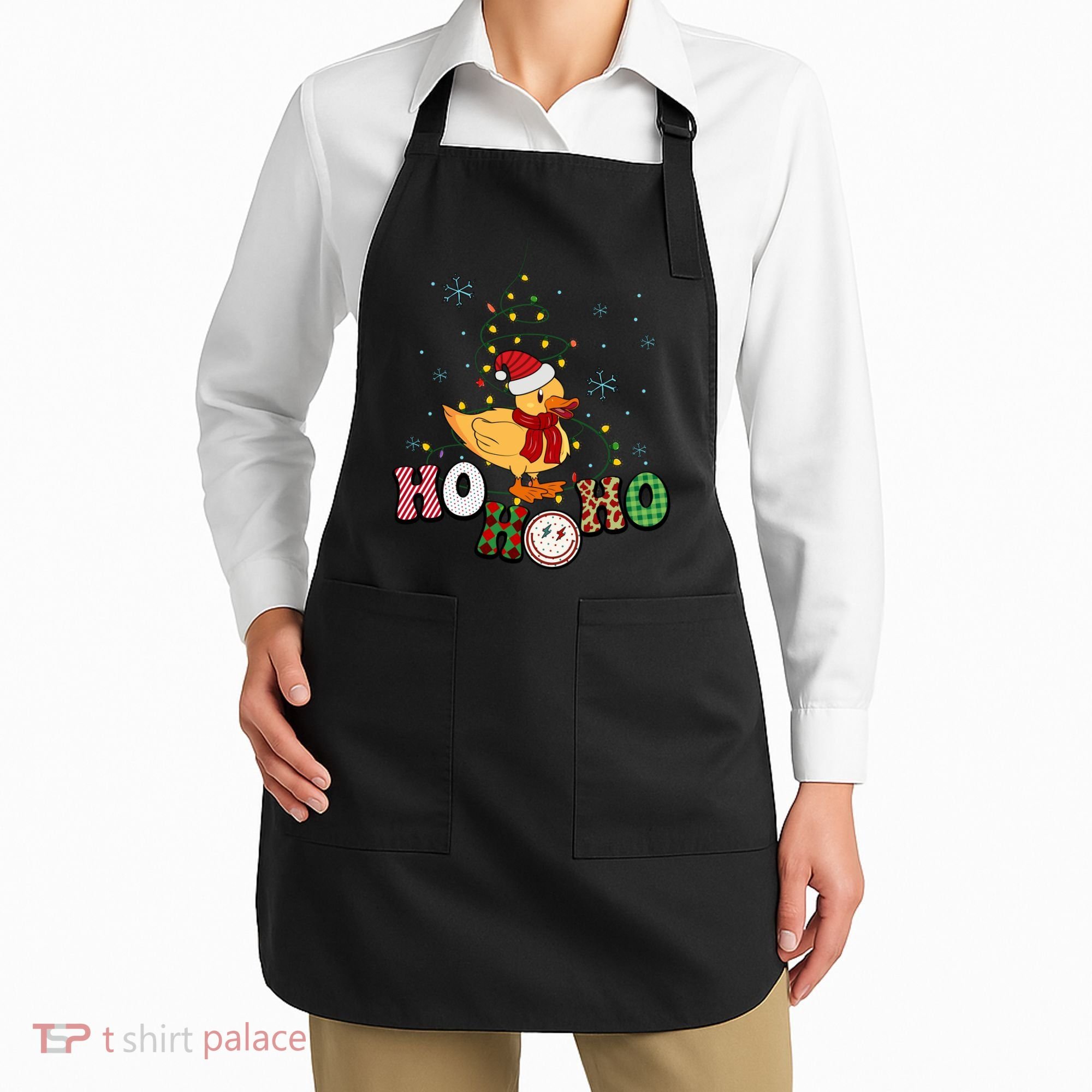 Ho Ho Ho Duck Funny Christmas Lights Gift Apron