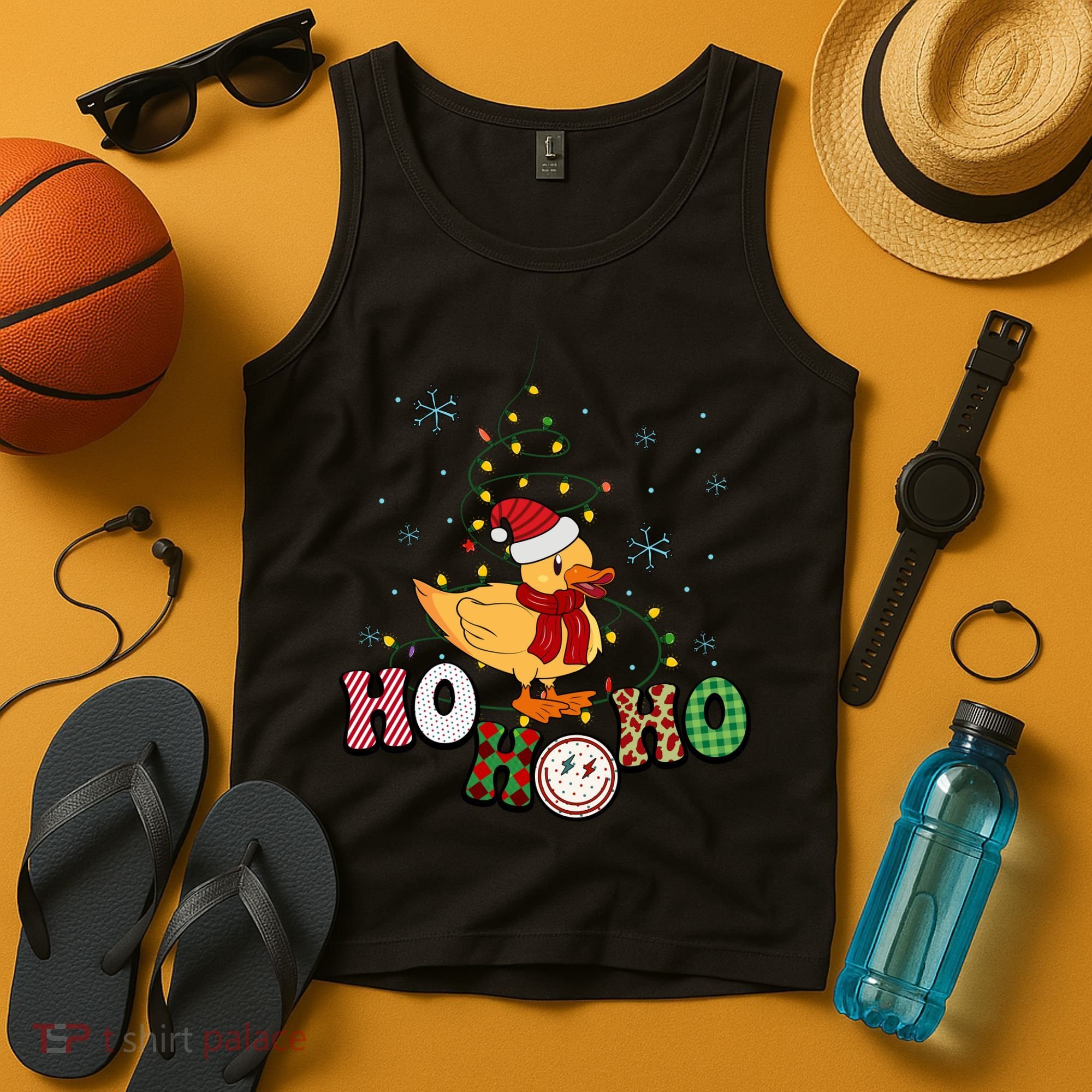 Ho Ho Ho Duck Funny Christmas Lights Gift Tank Top