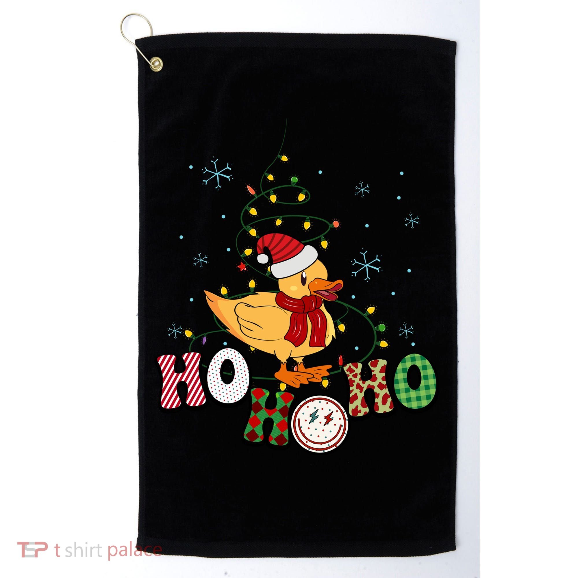 Ho Ho Ho Duck Funny Christmas Lights Gift Golf Towel