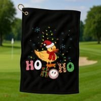 Ho Ho Ho Duck Funny Christmas Lights Gift Golf Towel thumb 1