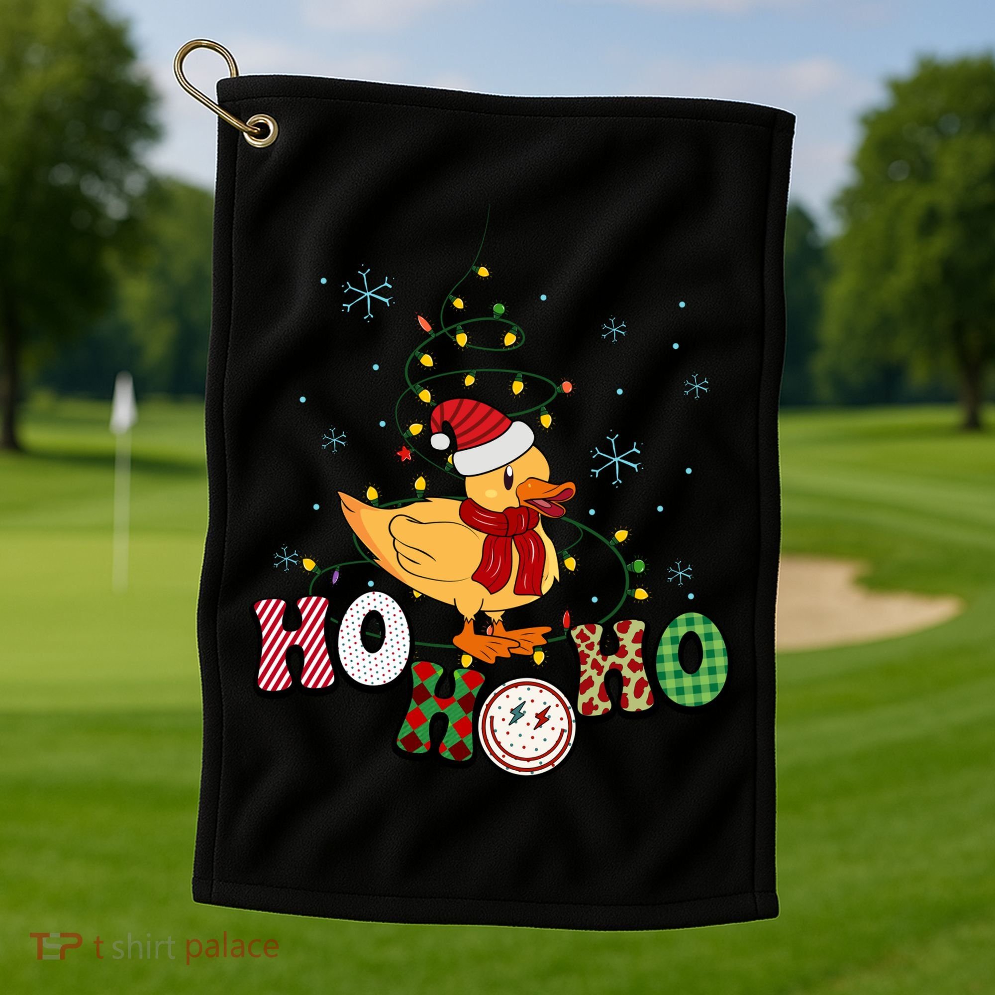 Ho Ho Ho Duck Funny Christmas Lights Gift Golf Towel