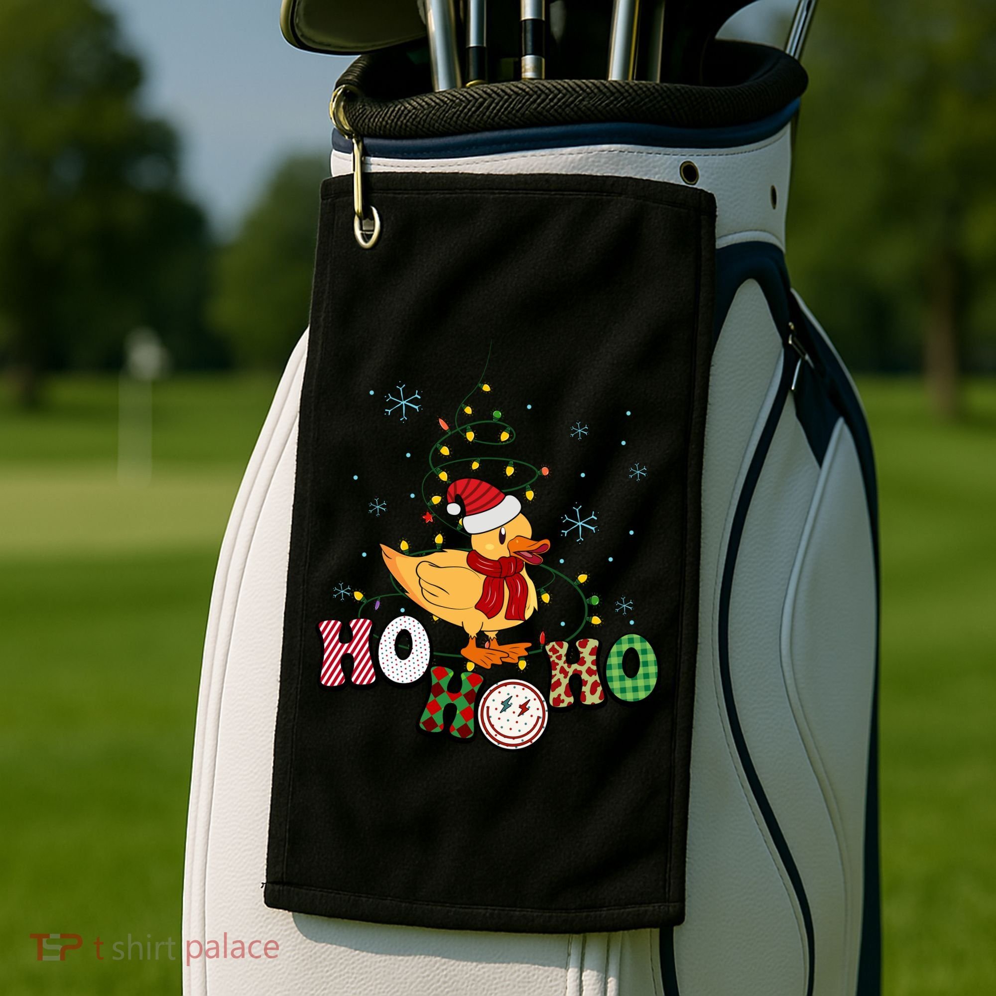 Ho Ho Ho Duck Funny Christmas Lights Gift Golf Towel