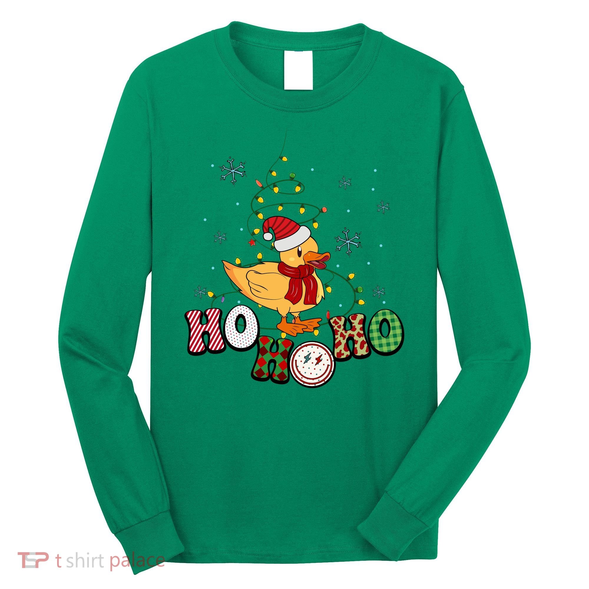 Ho Ho Ho Duck Funny Christmas Lights Gift Long Sleeve Shirt