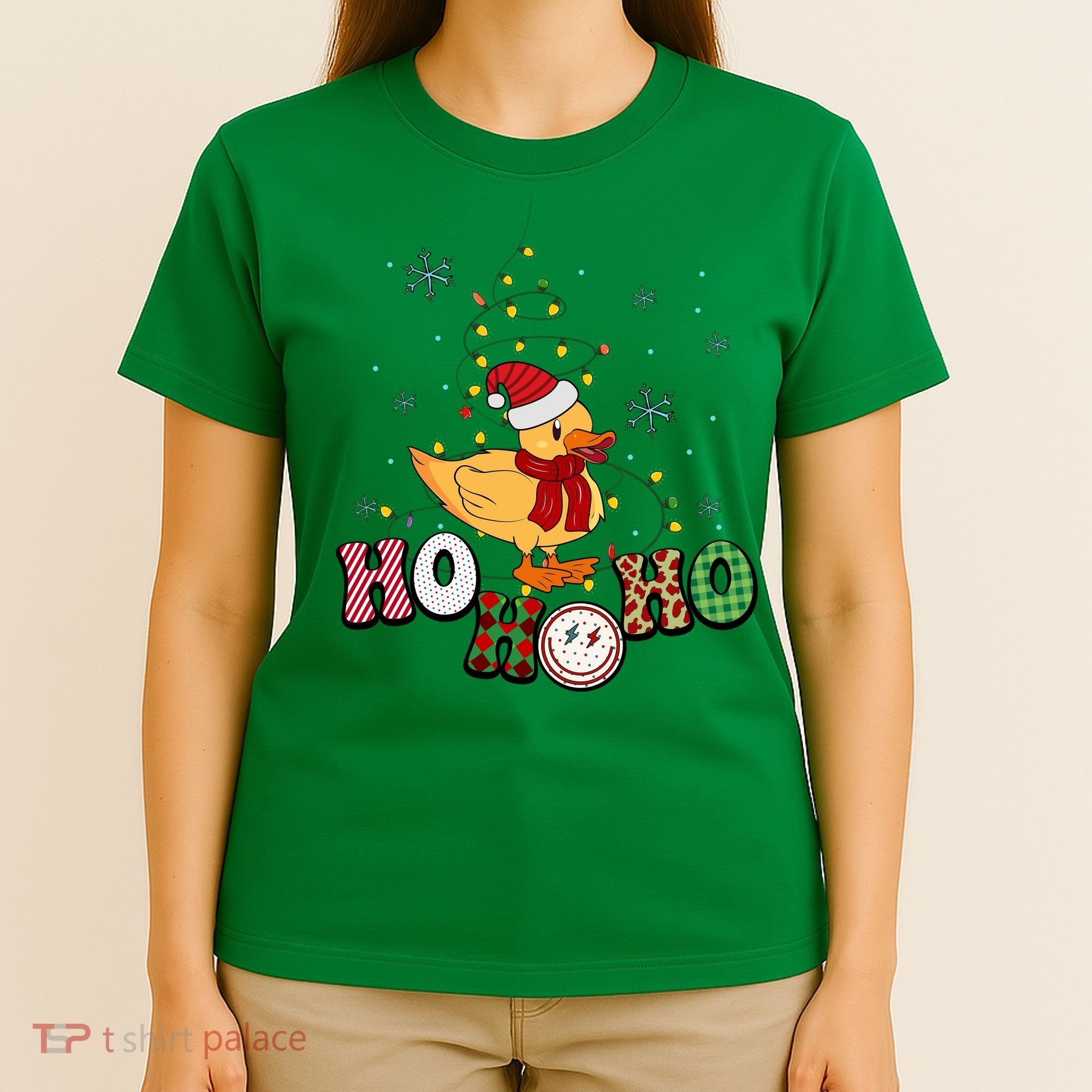 Ho Ho Ho Duck Funny Christmas Lights Gift T-Shirt