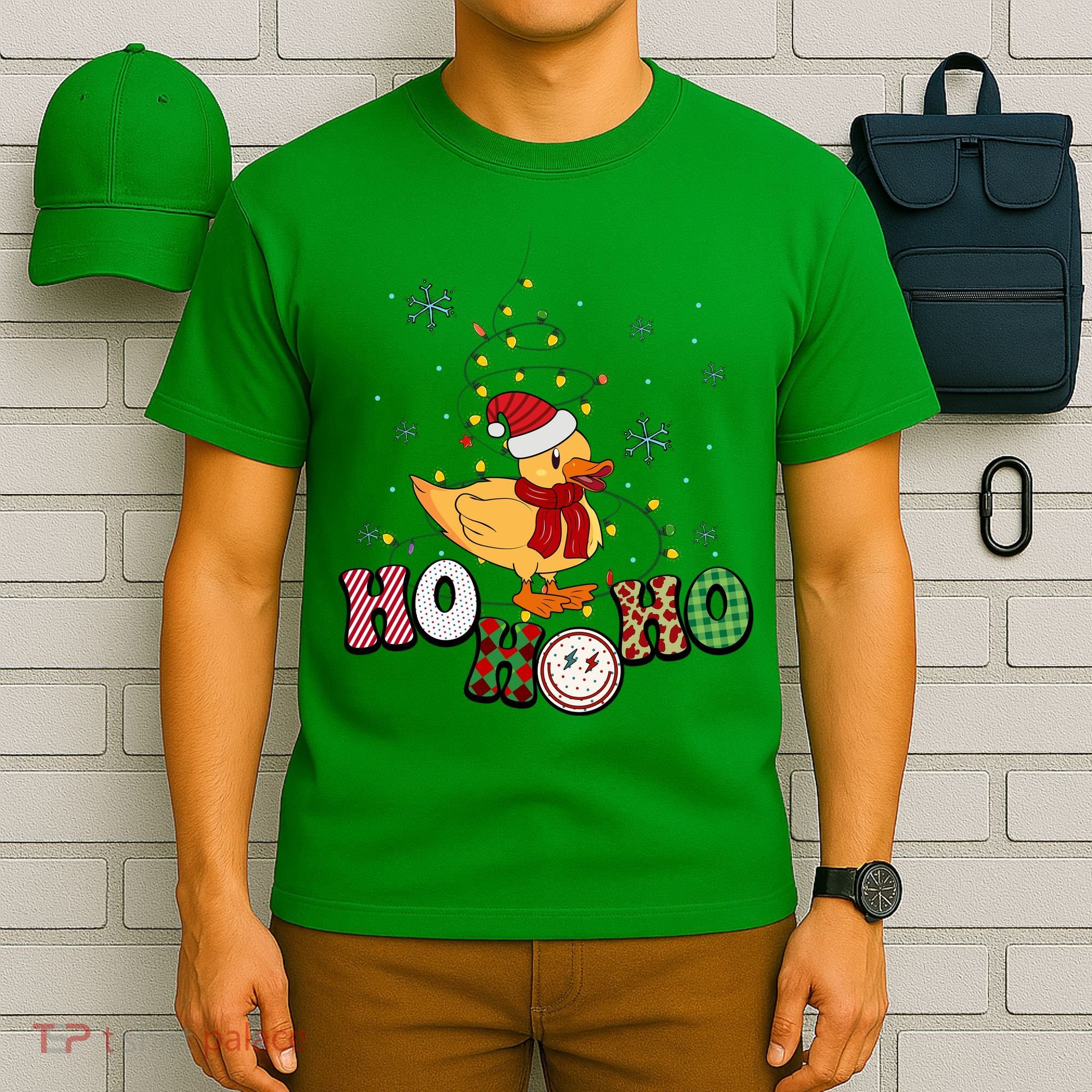 Ho Ho Ho Duck Funny Christmas Lights Gift T-Shirt