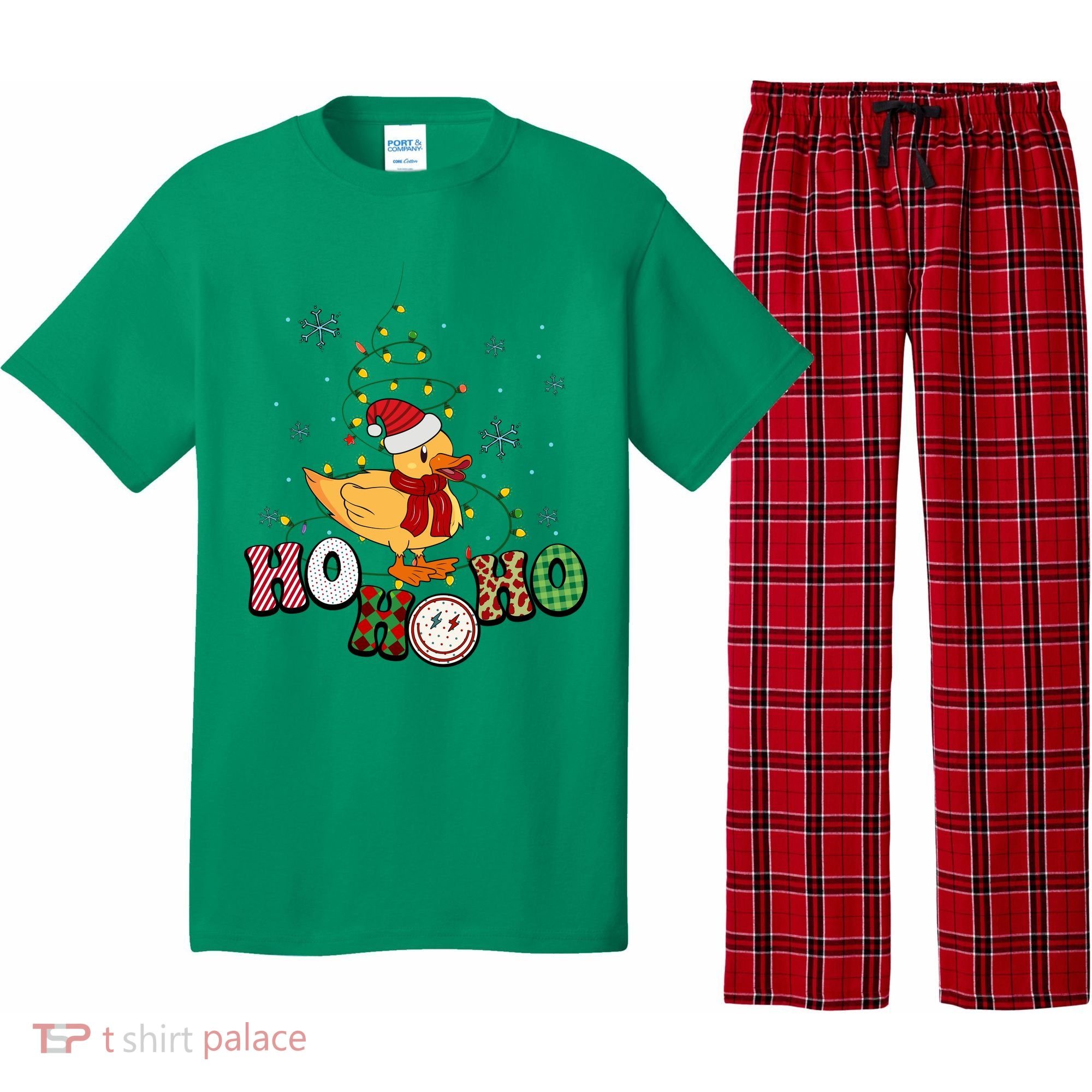 Ho Ho Ho Duck Funny Christmas Lights Gift Pajama Set