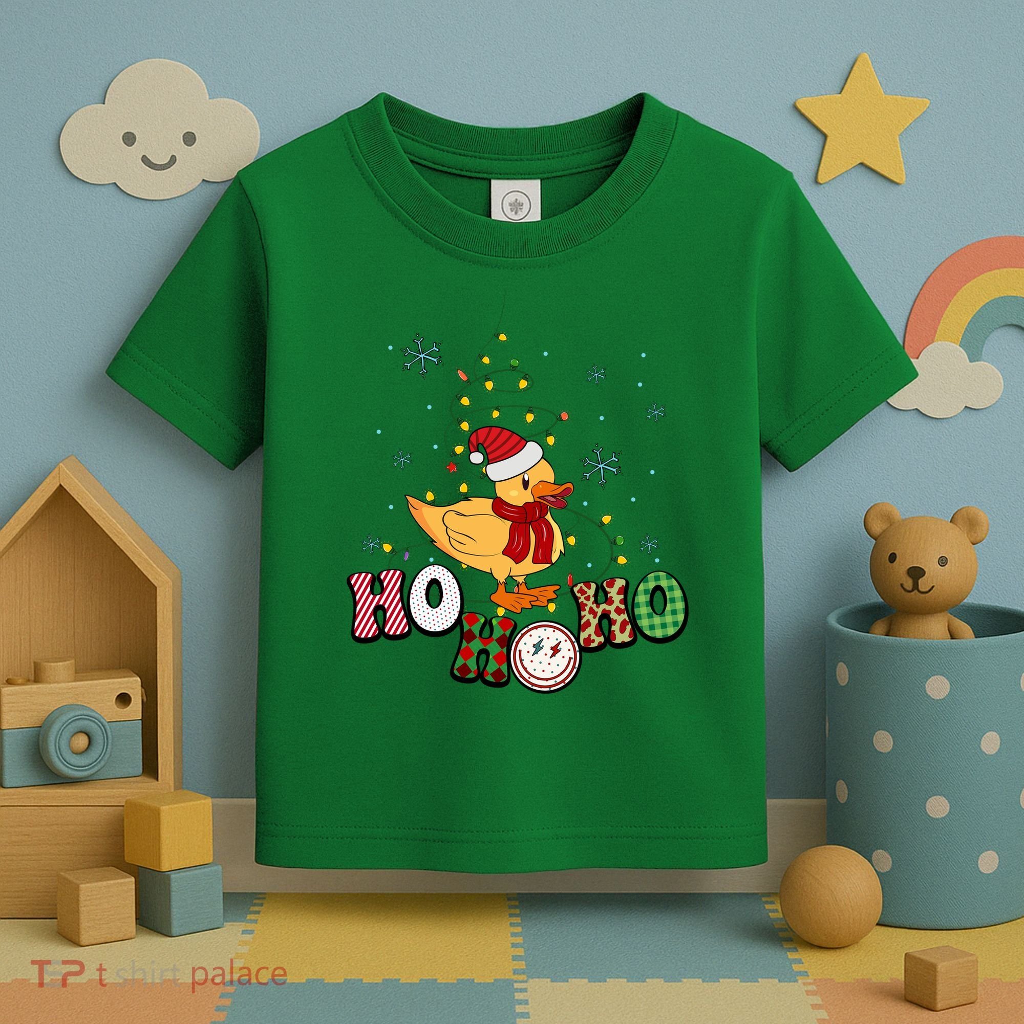 Ho Ho Ho Duck Funny Christmas Lights Gift Toddler T-Shirt