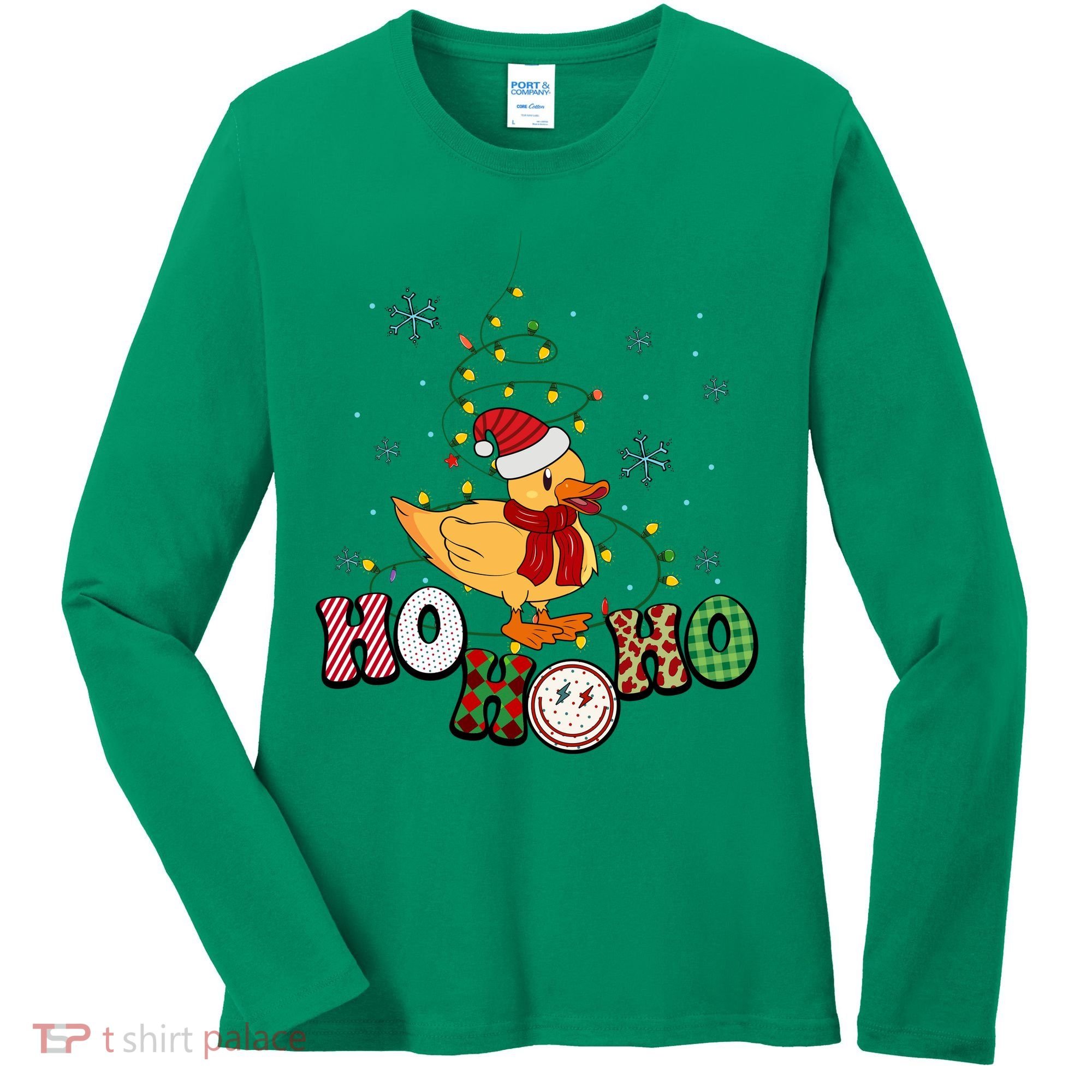 Ho Ho Ho Duck Funny Christmas Lights Gift Women's Long Sleeve Shirt