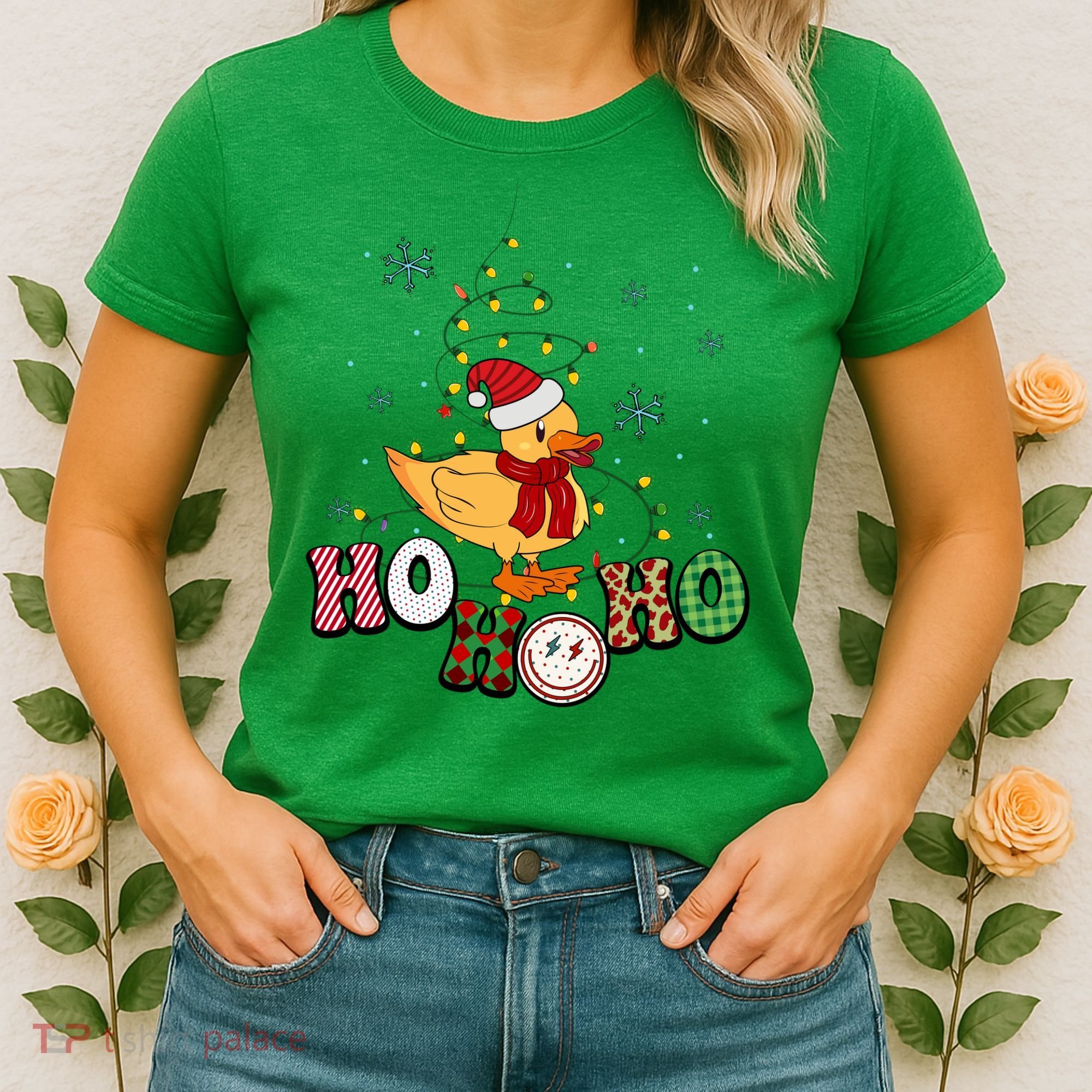 Ho Ho Ho Duck Funny Christmas Lights Gift Women's T-Shirt