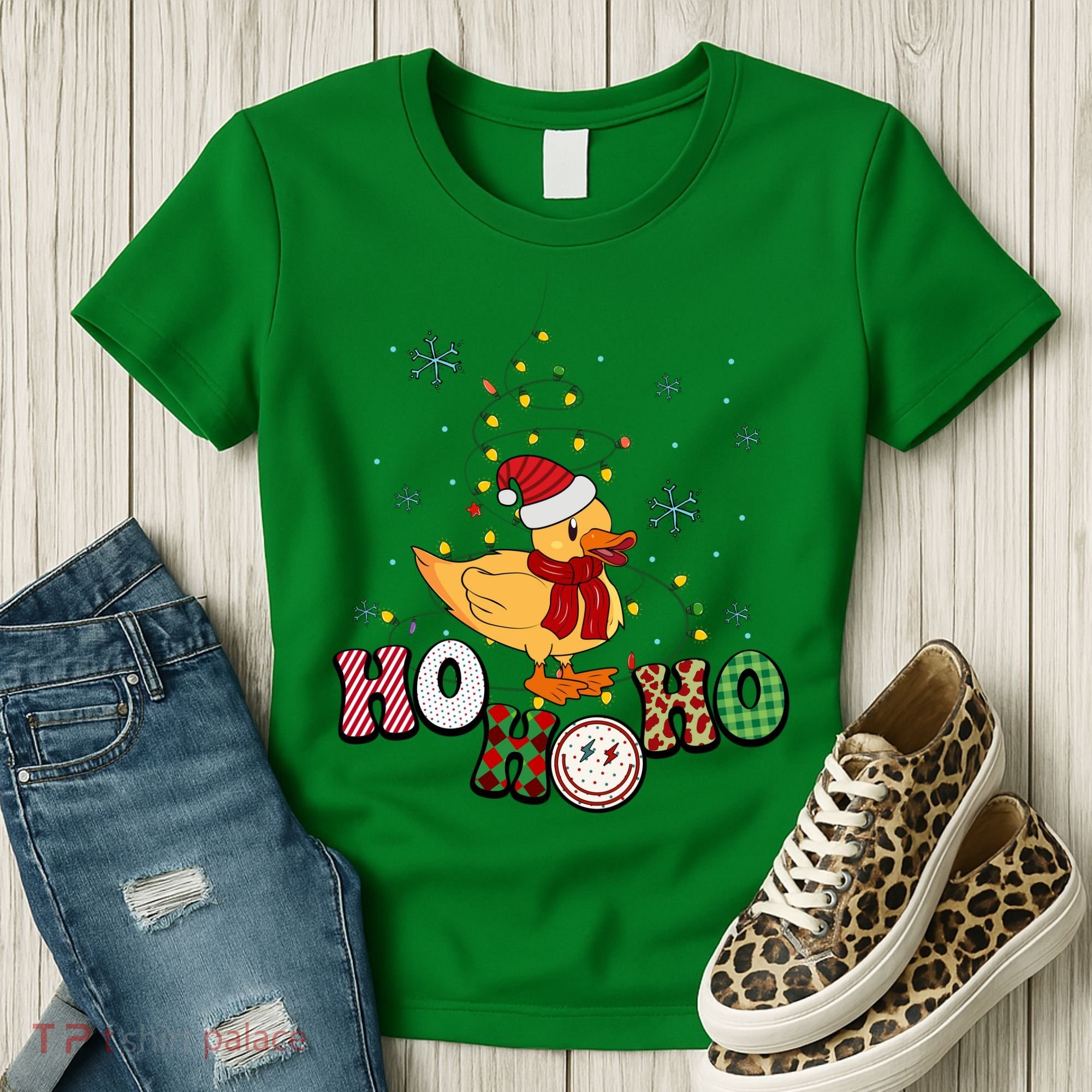 Ho Ho Ho Duck Funny Christmas Lights Gift Women's T-Shirt