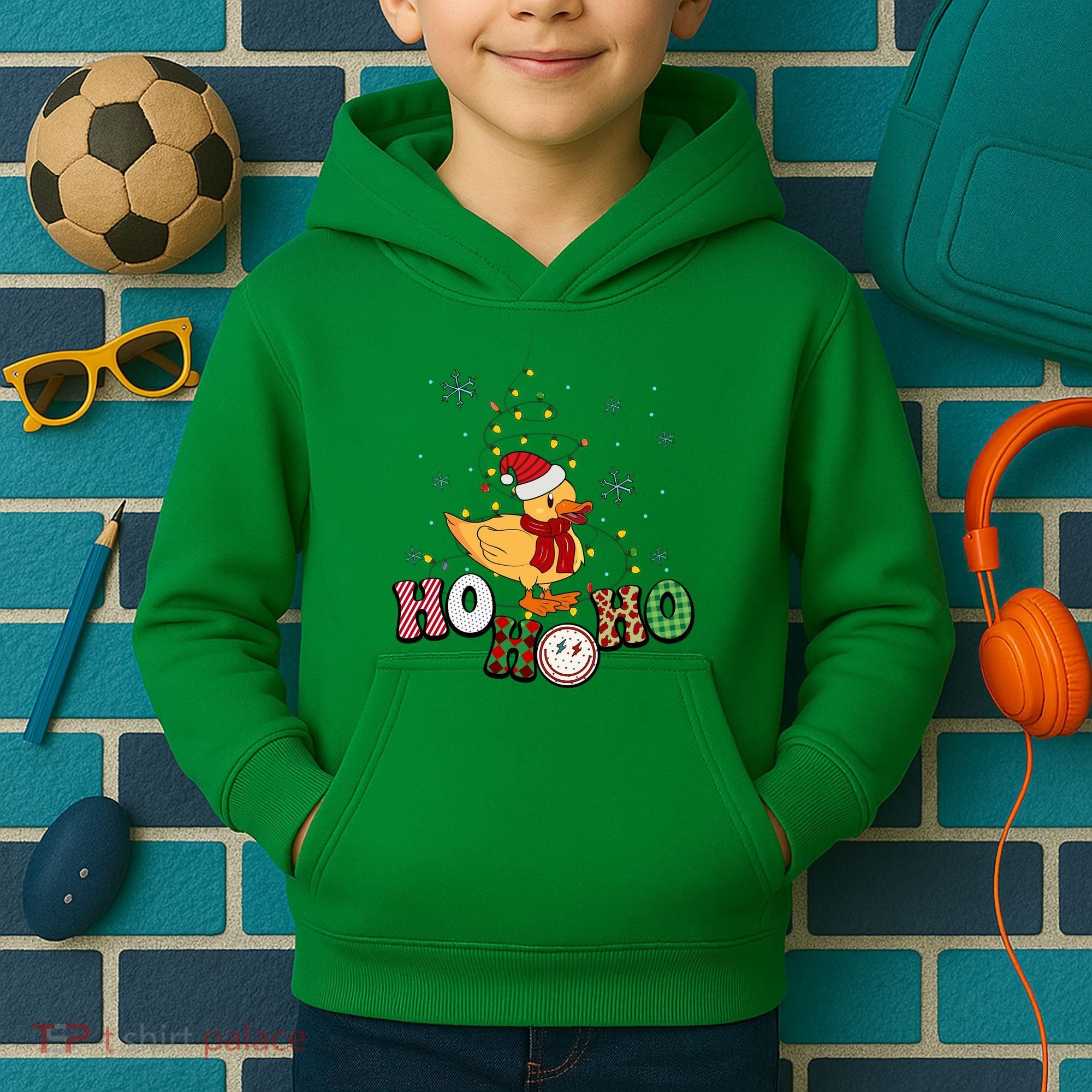 Ho Ho Ho Duck Funny Christmas Lights Gift Kids Hoodie