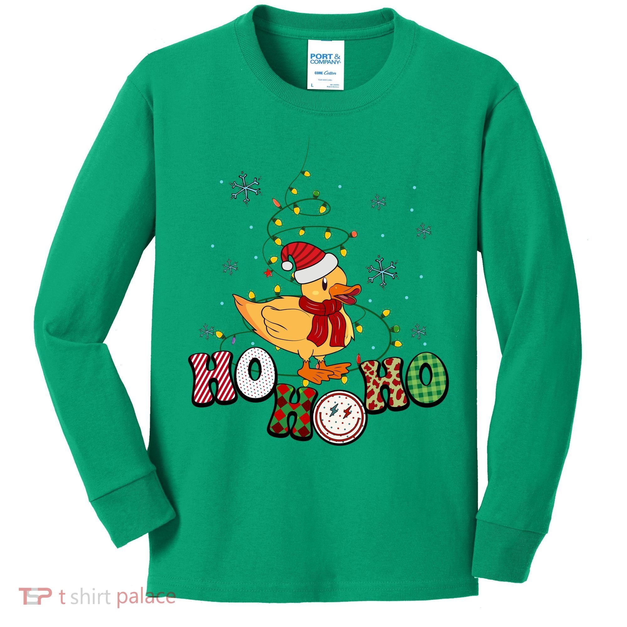Ho Ho Ho Duck Funny Christmas Lights Gift Kids Long Sleeve Shirt
