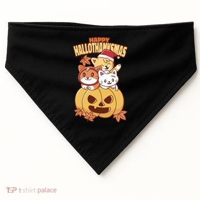 Happy Hallothanksmas Holiday Cats USA-Made Doggie Bandana