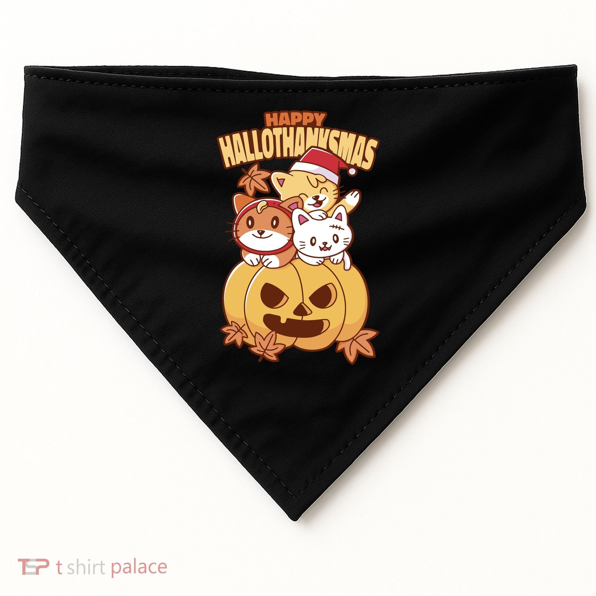 Happy Hallothanksmas Holiday Cats USA-Made Doggie Bandana
