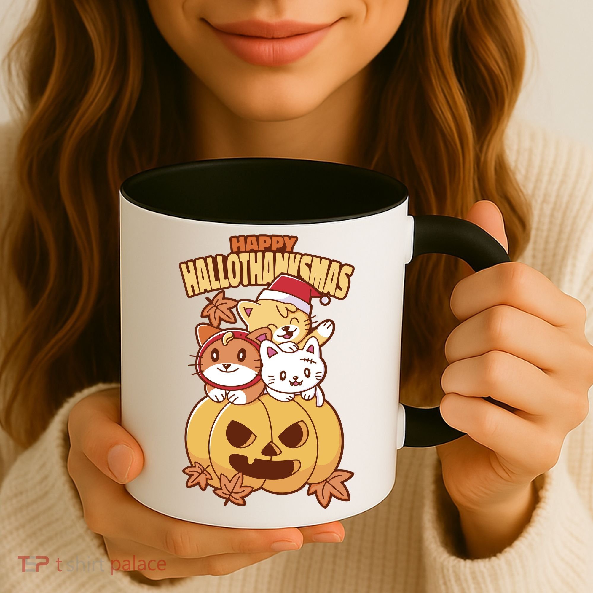 Happy Hallothanksmas Holiday Cats Coffee Mug