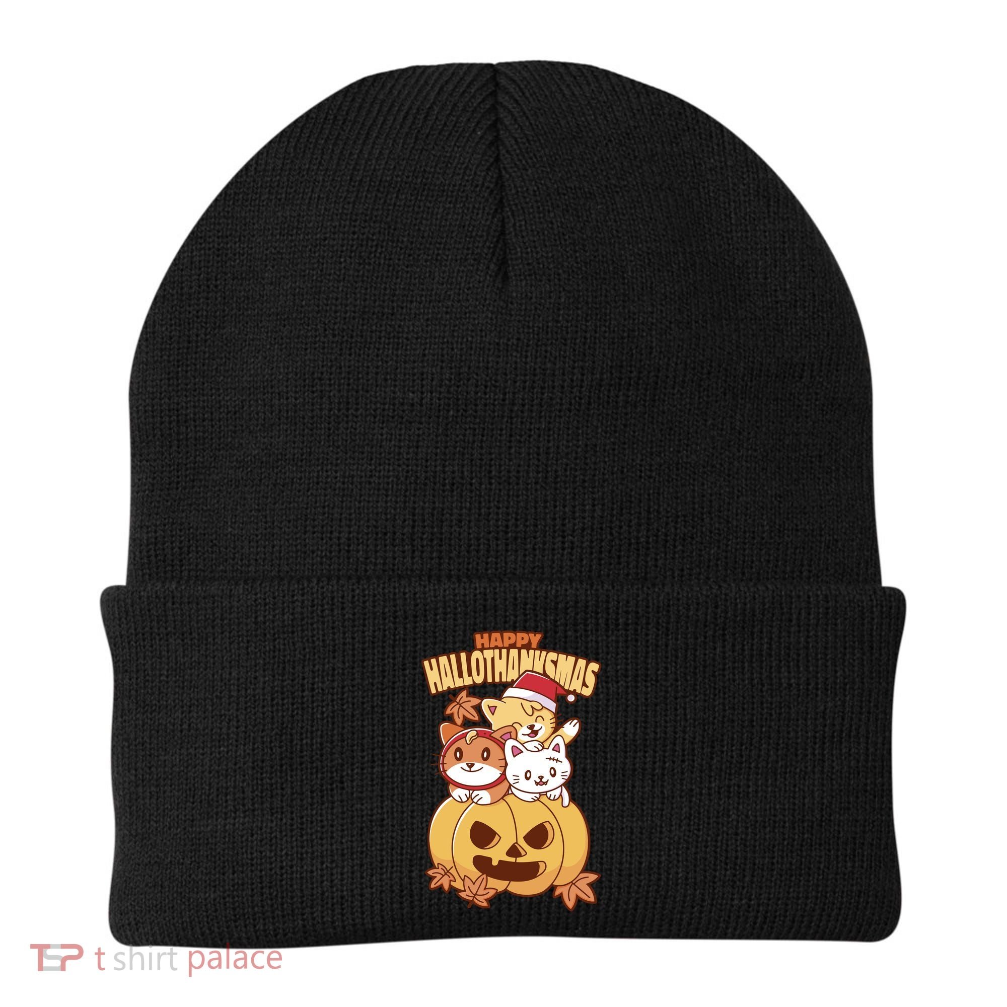 Happy Hallothanksmas Holiday Cats Beanie