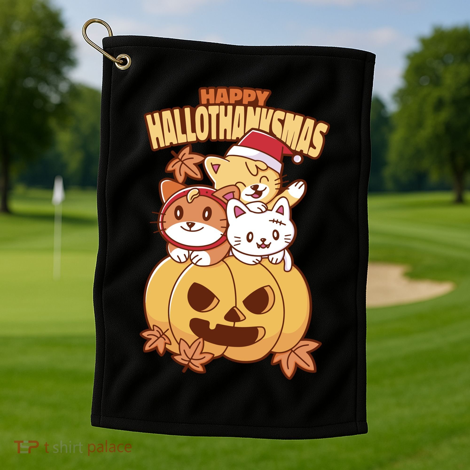 Happy Hallothanksmas Holiday Cats Golf Towel