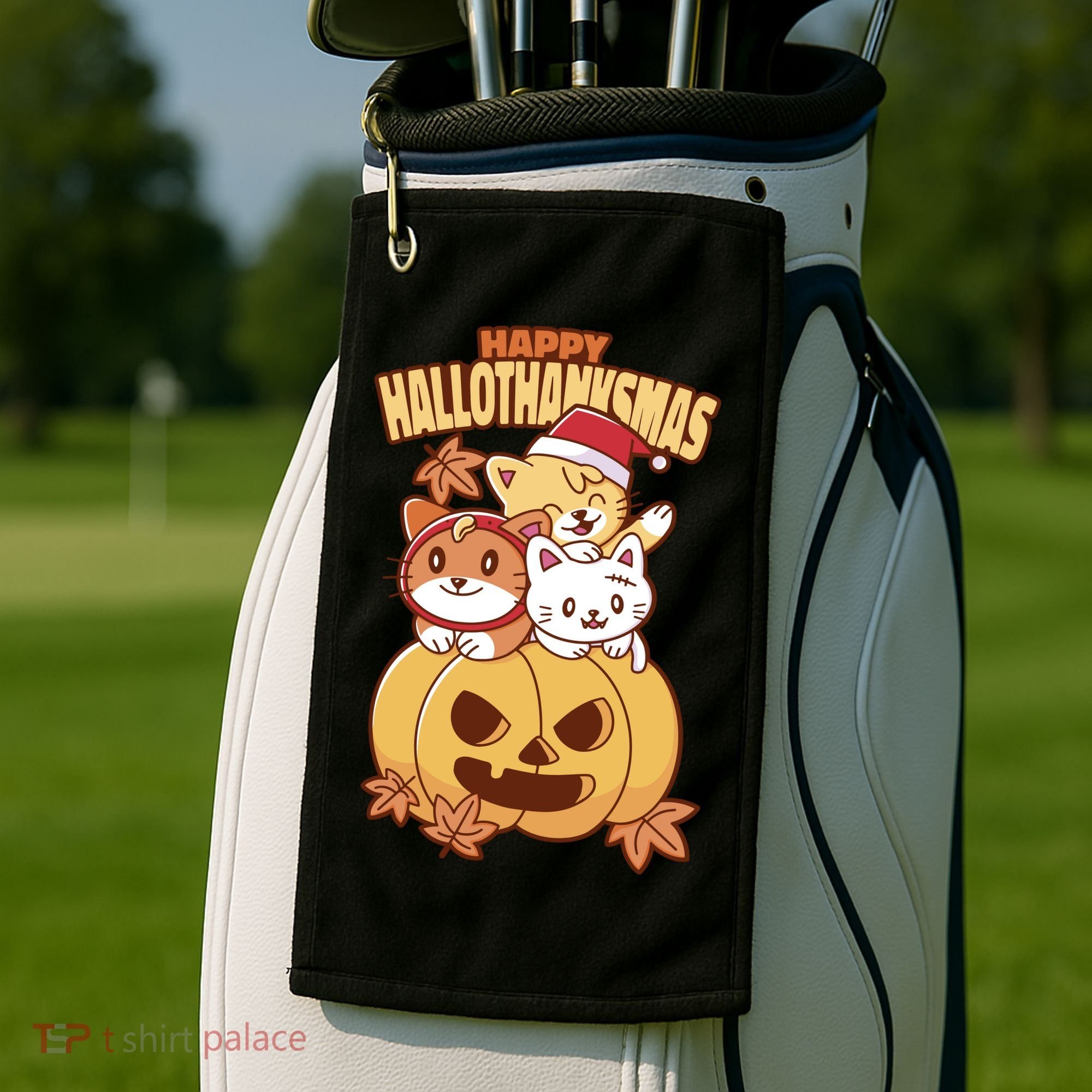 Happy Hallothanksmas Holiday Cats Golf Towel