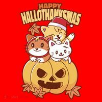 Happy Hallothanksmas Holiday Cats Santa Hat thumb 1
