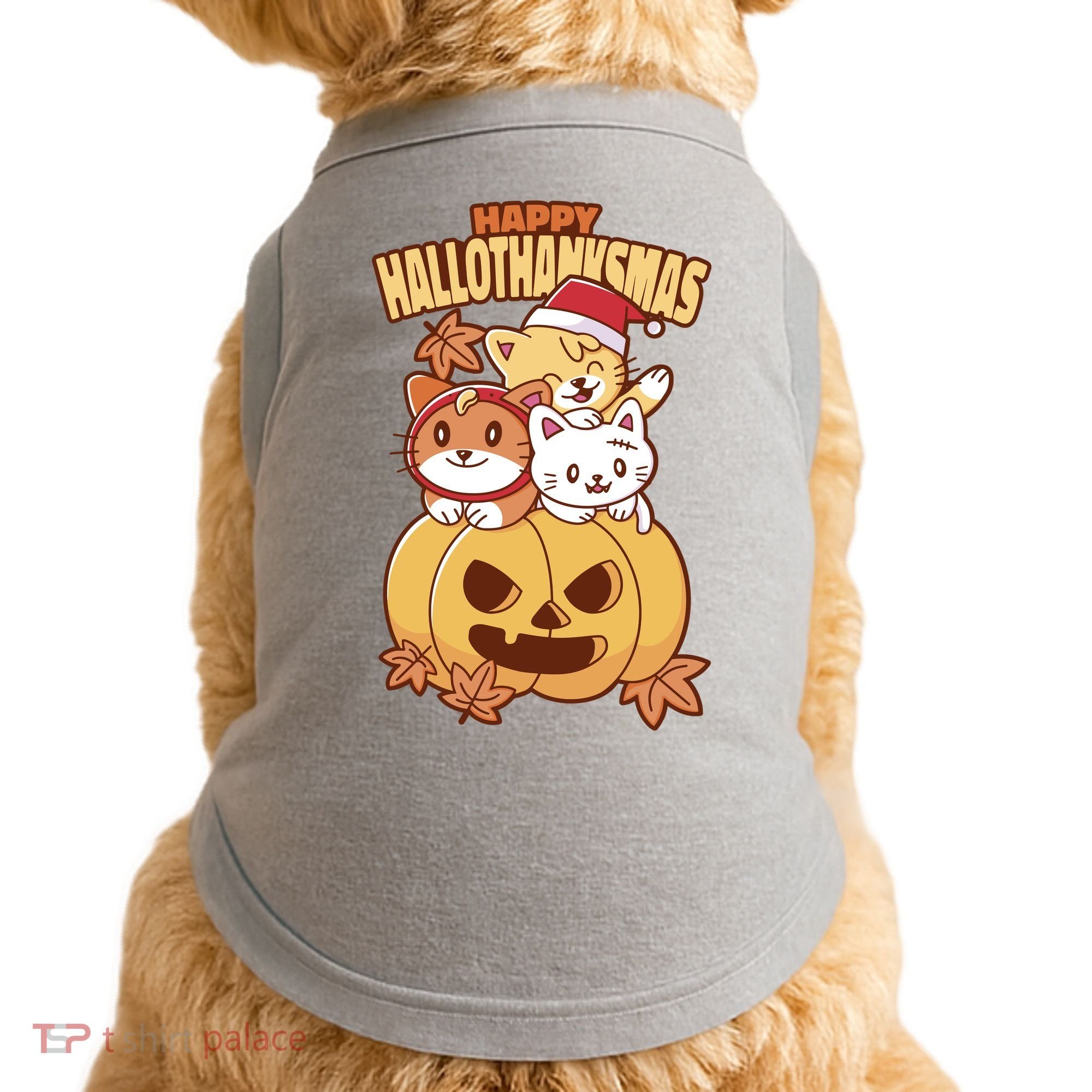 Happy Hallothanksmas Holiday Cats Doggie Tank
