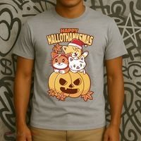 Happy Hallothanksmas Holiday Cats T-Shirt thumb 3