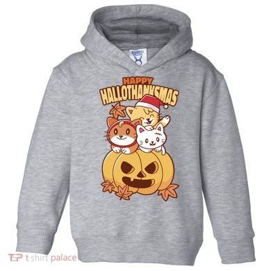 Happy Hallothanksmas Holiday Cats Toddler Hoodie