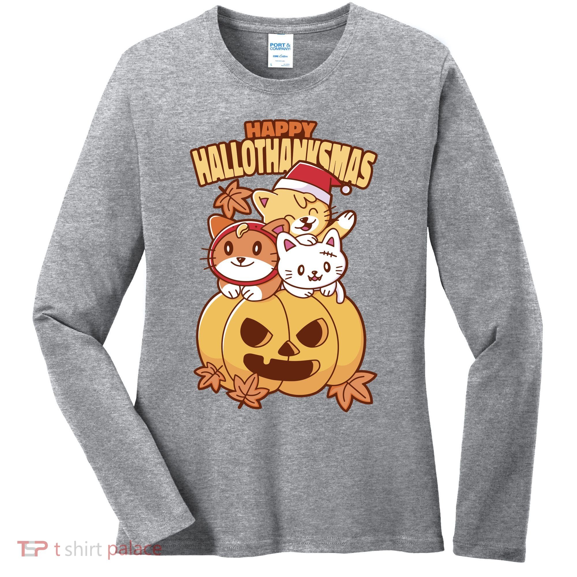 Happy Hallothanksmas Holiday Cats Women's Long Sleeve Shirt