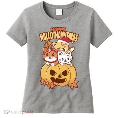 Happy Hallothanksmas Holiday Cats Women's T-Shirt