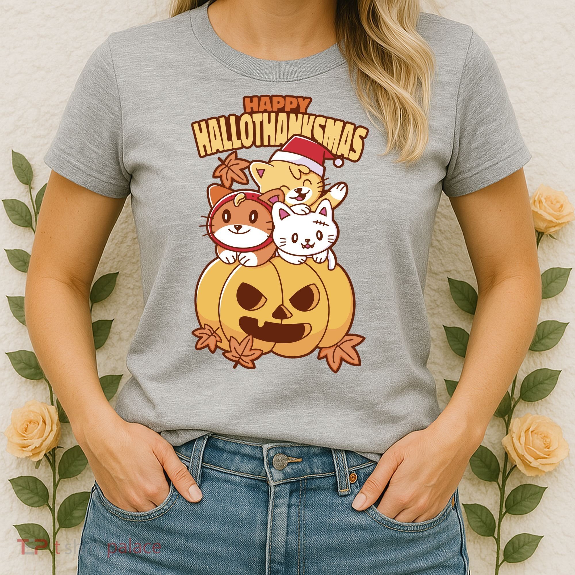 Happy Hallothanksmas Holiday Cats Women's T-Shirt