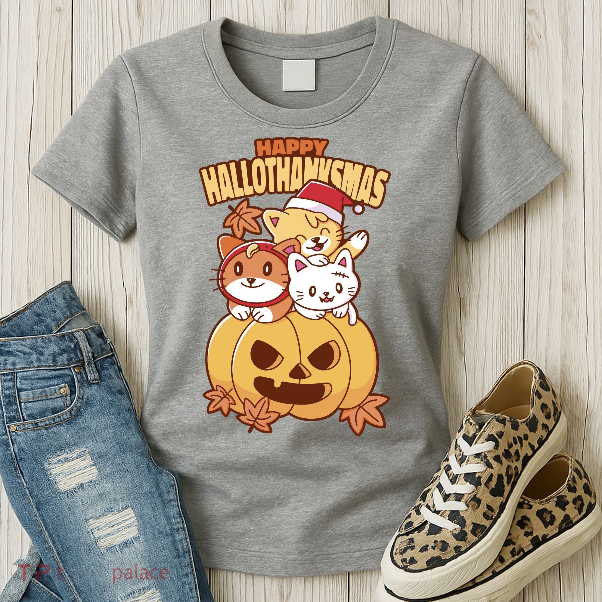 Happy Hallothanksmas Holiday Cats Women's T-Shirt