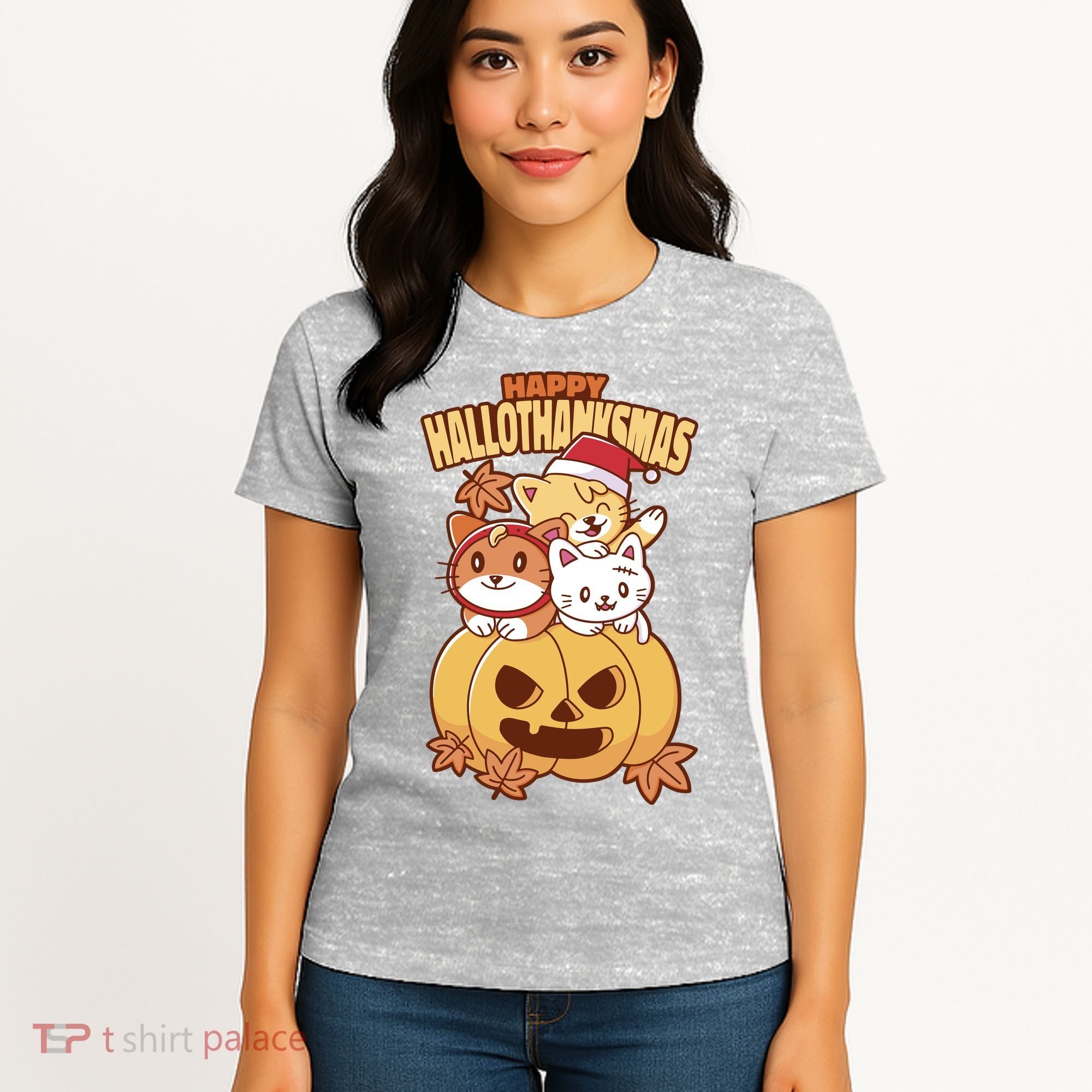 Happy Hallothanksmas Holiday Cats Women's T-Shirt