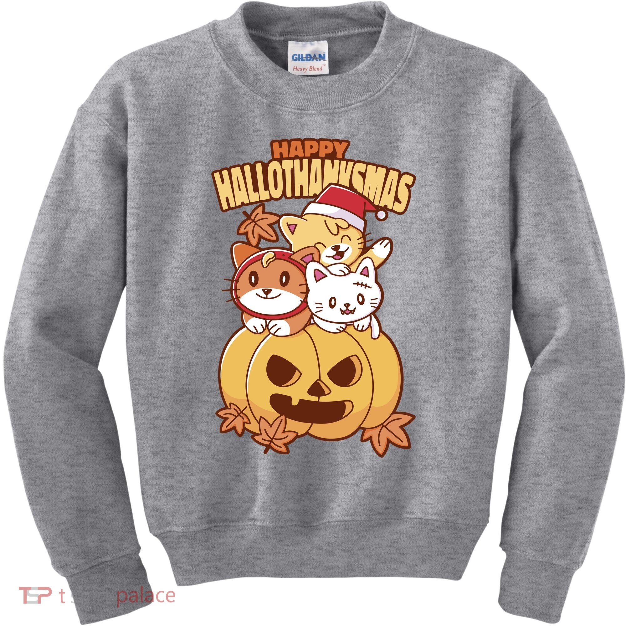 Happy Hallothanksmas Holiday Cats Kids Sweatshirt