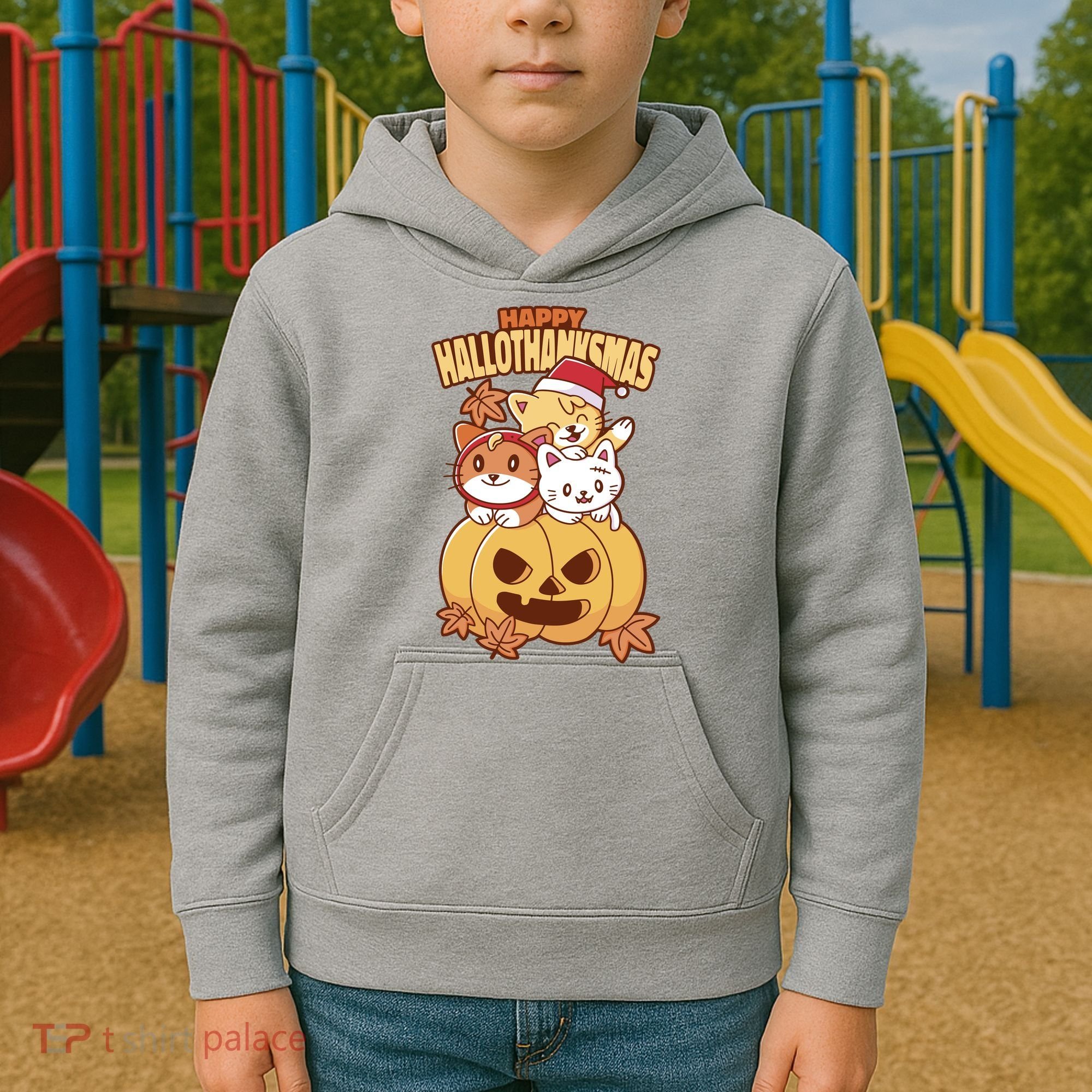 Happy Hallothanksmas Holiday Cats Kids Hoodie