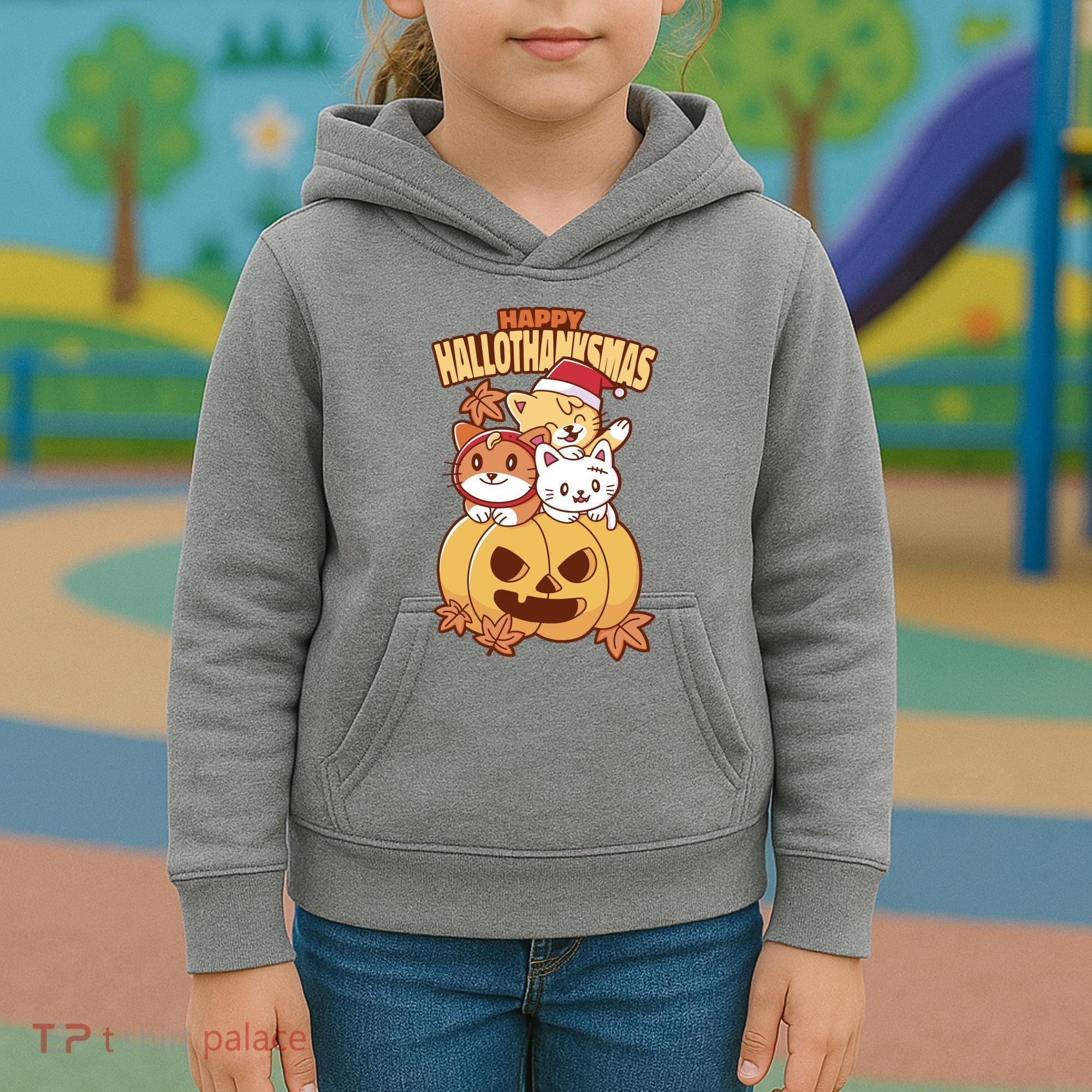 Happy Hallothanksmas Holiday Cats Kids Hoodie
