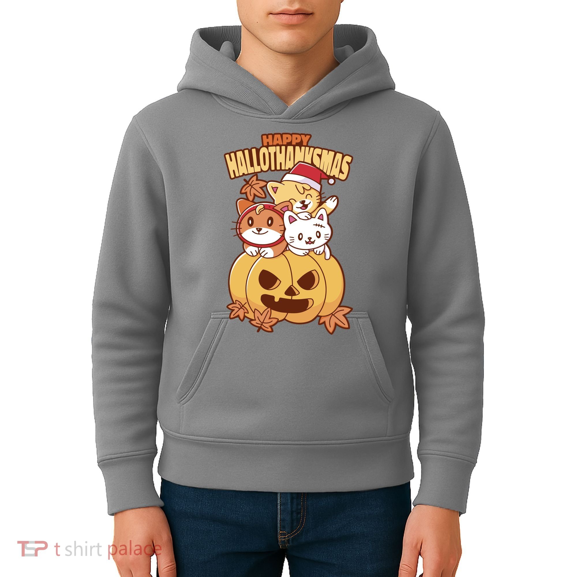 Happy Hallothanksmas Holiday Cats Kids Hoodie