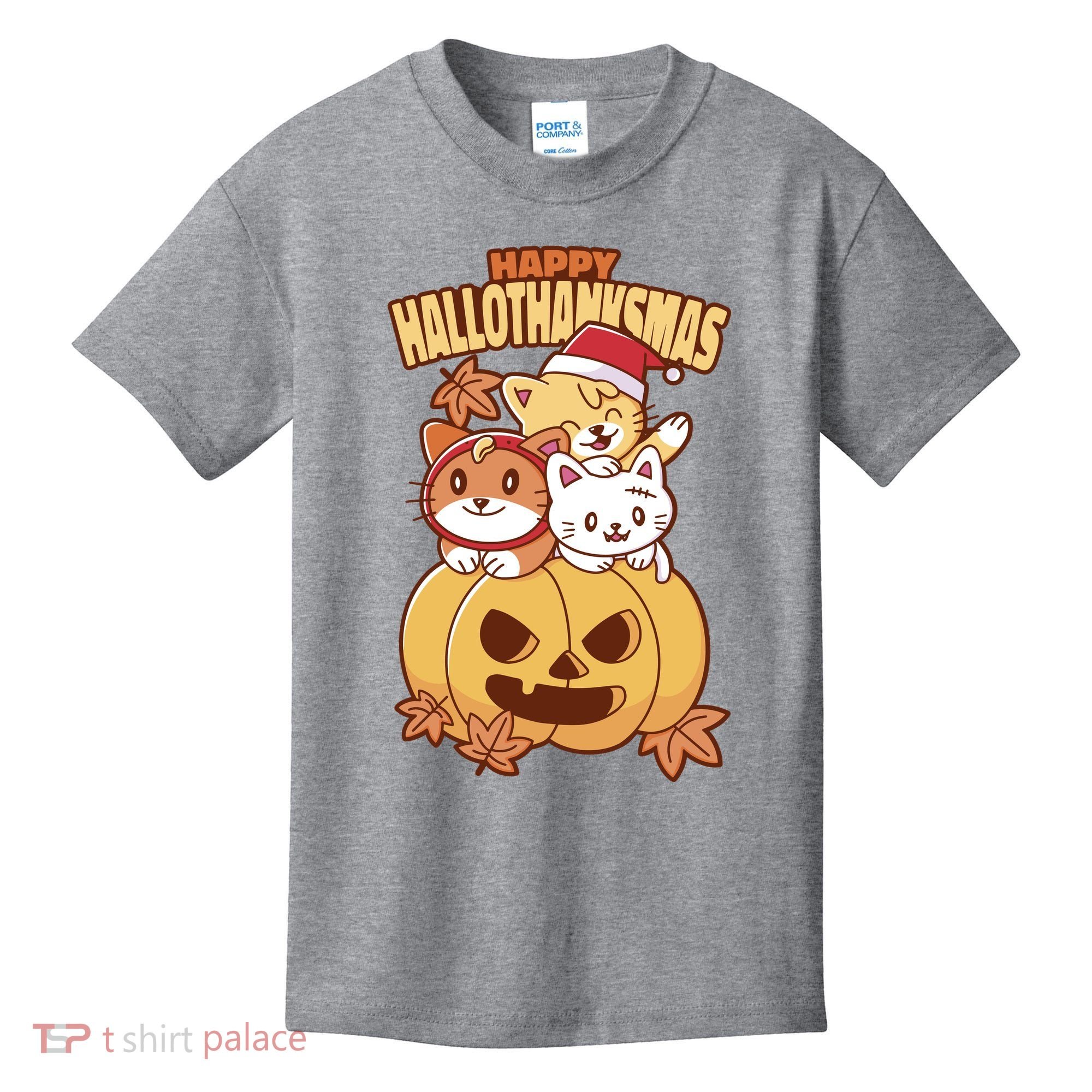 Happy Hallothanksmas Holiday Cats Kids T-Shirt